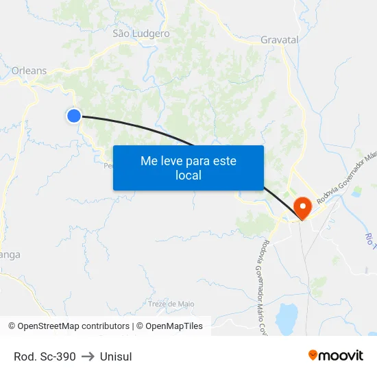Rod. Sc-390 to Unisul map