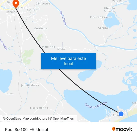 Rod. Sc-100 to Unisul map