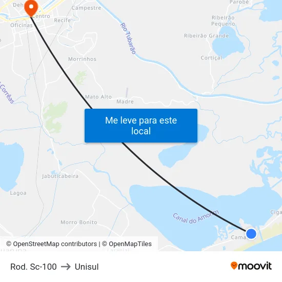 Rod. Sc-100 to Unisul map