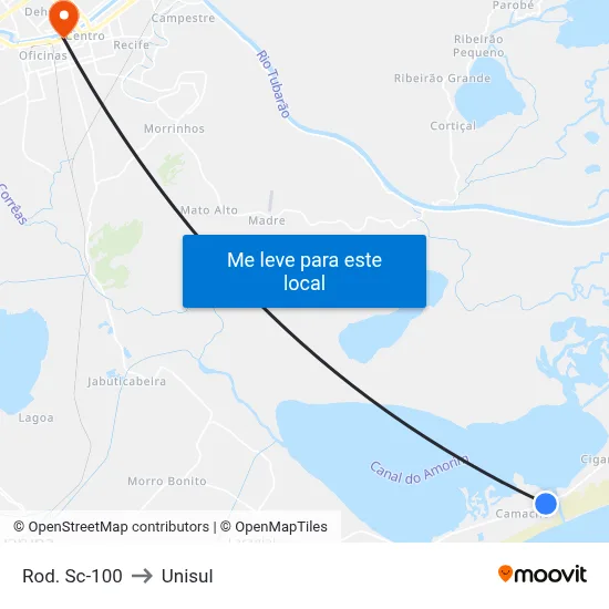 Rod. Sc-100 to Unisul map