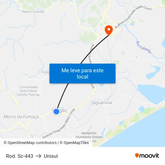 Rod. Sc-443 to Unisul map