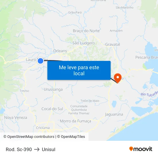 Rod. Sc-390 to Unisul map