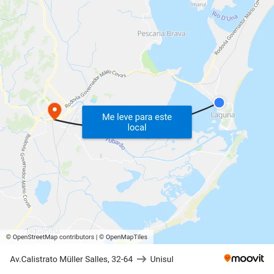 Av.Calistrato Müller Salles, 32-64 to Unisul map