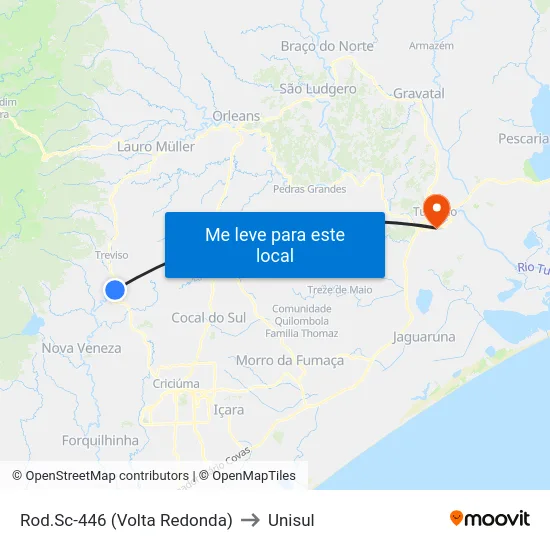 Rod.Sc-446 (Volta Redonda) to Unisul map