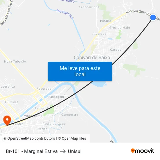 Br-101 - Marginal Estiva to Unisul map