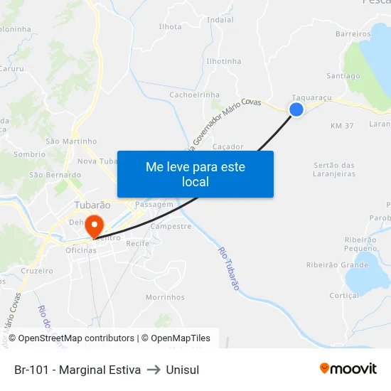 Br-101 - Marginal Estiva to Unisul map