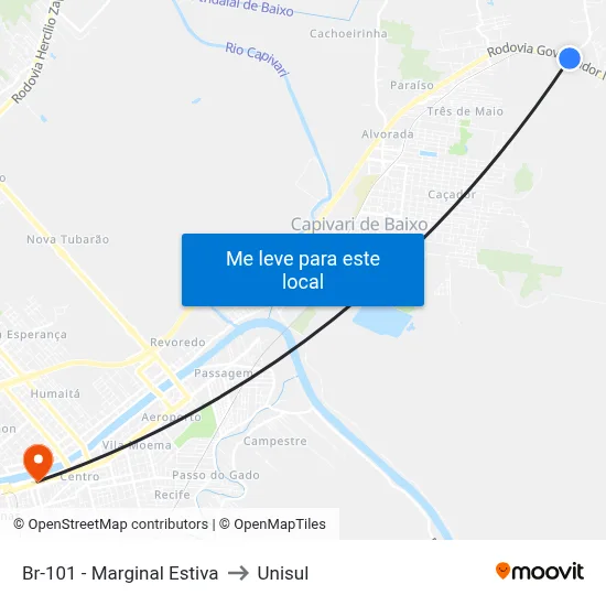 Br-101 - Marginal Estiva to Unisul map