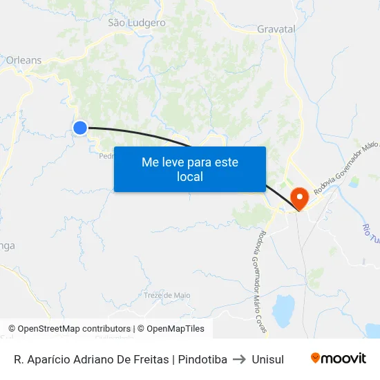 R. Aparício Adriano De Freitas | Pindotiba to Unisul map