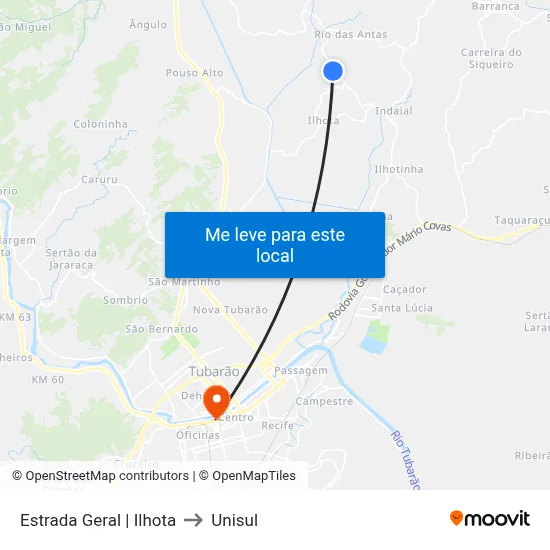 Estrada Geral | Ilhota to Unisul map