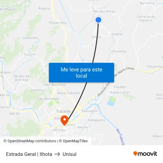Estrada Geral | Ilhota to Unisul map