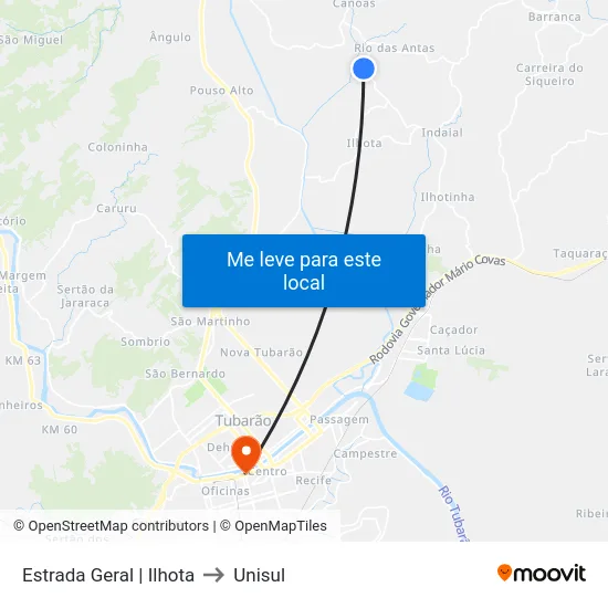 Estrada Geral | Ilhota to Unisul map