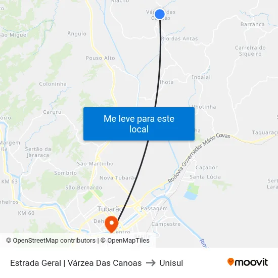 Estrada Geral | Várzea Das Canoas to Unisul map