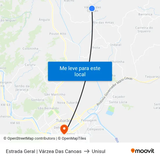 Estrada Geral | Várzea Das Canoas to Unisul map
