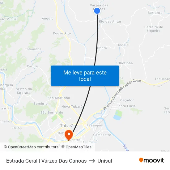 Estrada Geral | Várzea Das Canoas to Unisul map