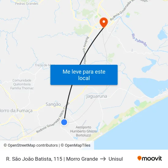 R. São João Batista, 115  | Morro Grande to Unisul map