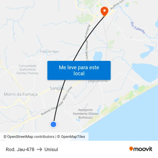 Rod. Jau-478 to Unisul map