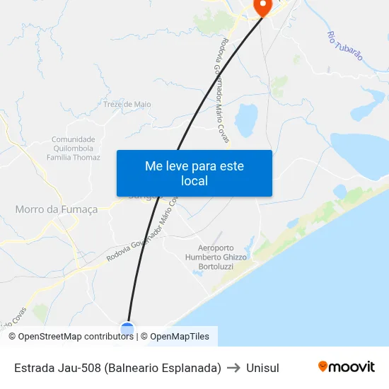 Estrada Jau-508 (Balneario Esplanada) to Unisul map