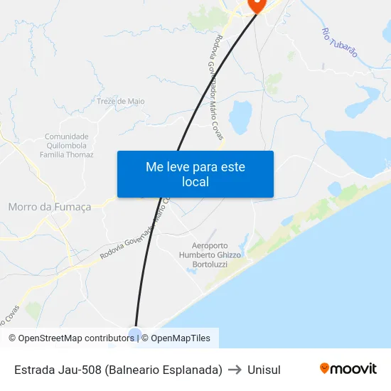 Estrada Jau-508 (Balneario Esplanada) to Unisul map