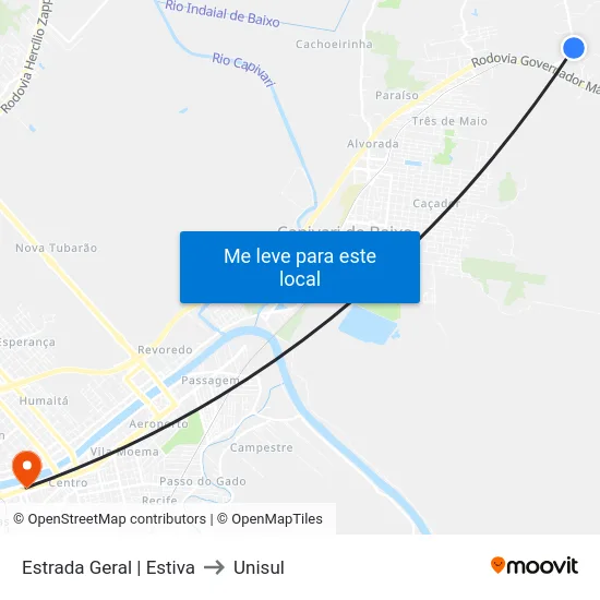 Estrada Geral | Estiva to Unisul map