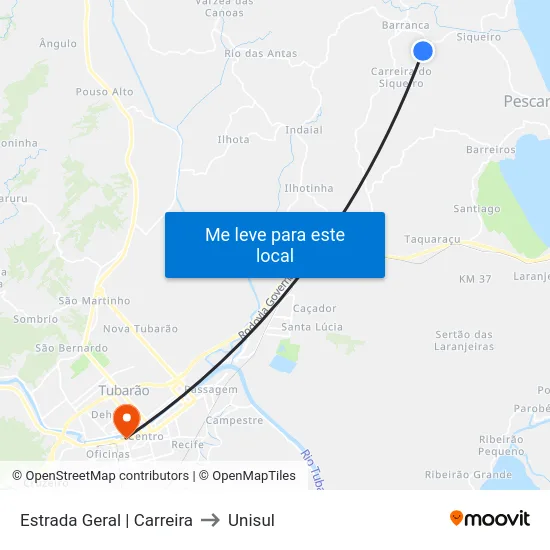 Estrada Geral | Carreira to Unisul map