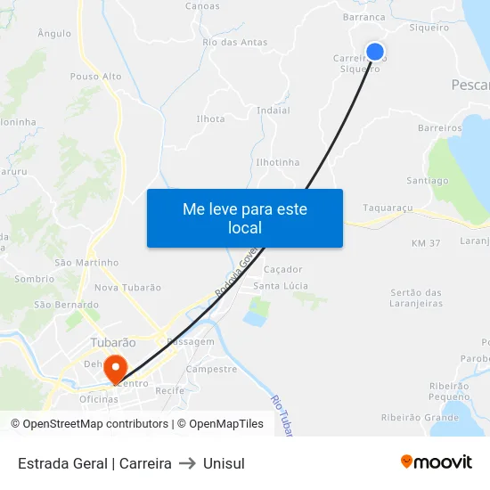 Estrada Geral | Carreira to Unisul map