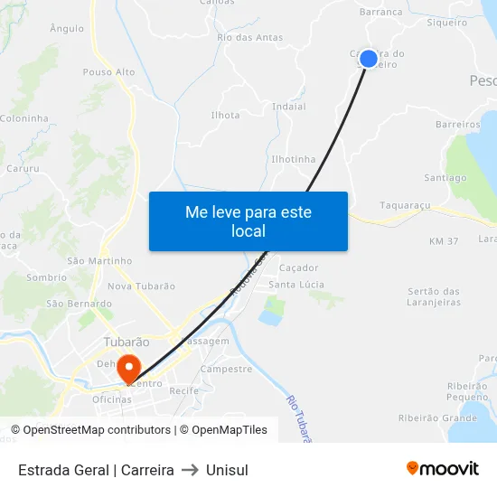 Estrada Geral | Carreira to Unisul map