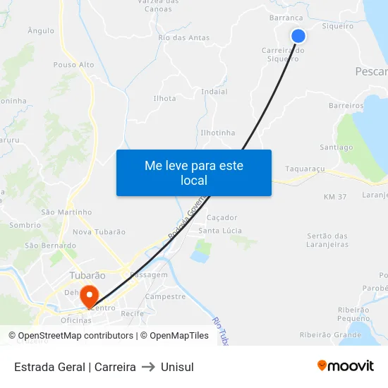 Estrada Geral | Carreira to Unisul map