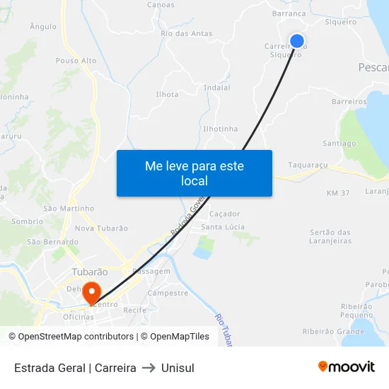 Estrada Geral | Carreira to Unisul map