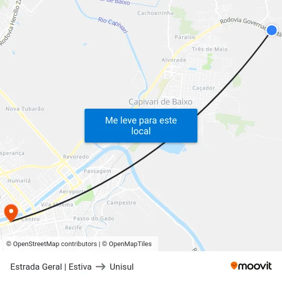 Estrada Geral | Estiva to Unisul map