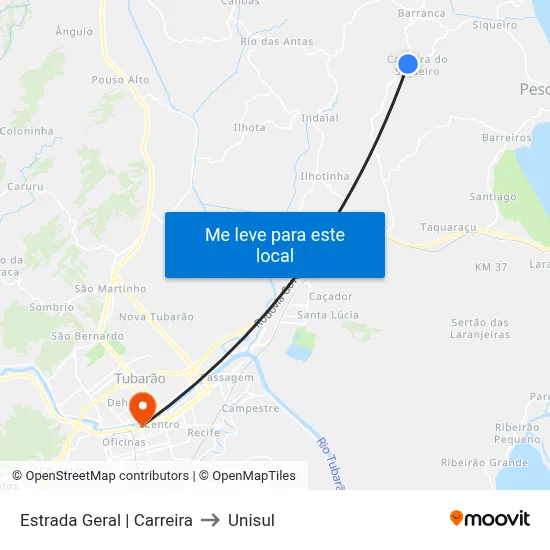 Estrada Geral | Carreira to Unisul map