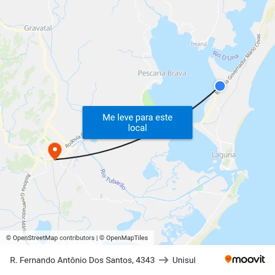 R. Fernando Antônio Dos Santos, 4343 to Unisul map