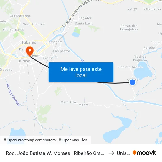Rod. João Batista W. Moraes | Ribeirão Grande to Unisul map