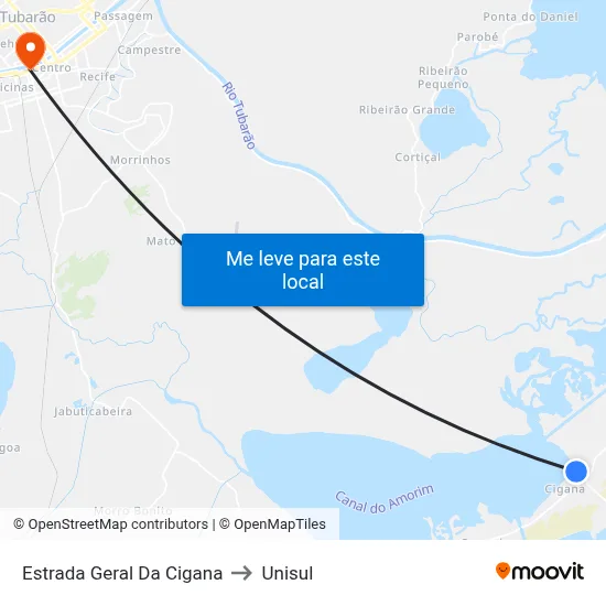 Estrada Geral Da Cigana to Unisul map