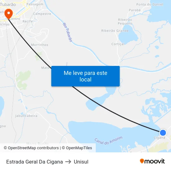Estrada Geral Da Cigana to Unisul map