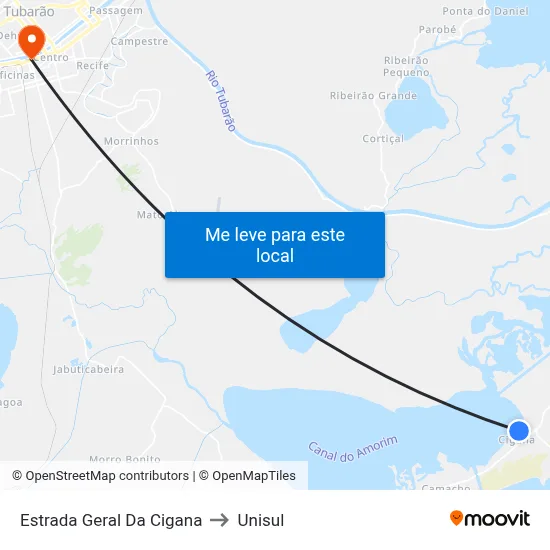 Estrada Geral Da Cigana to Unisul map