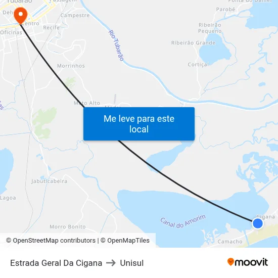 Estrada Geral Da Cigana to Unisul map