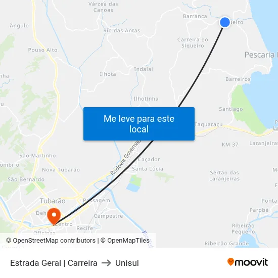 Estrada Geral | Carreira to Unisul map