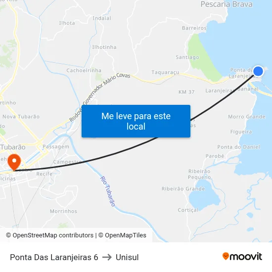 Ponta Das Laranjeiras 6 to Unisul map