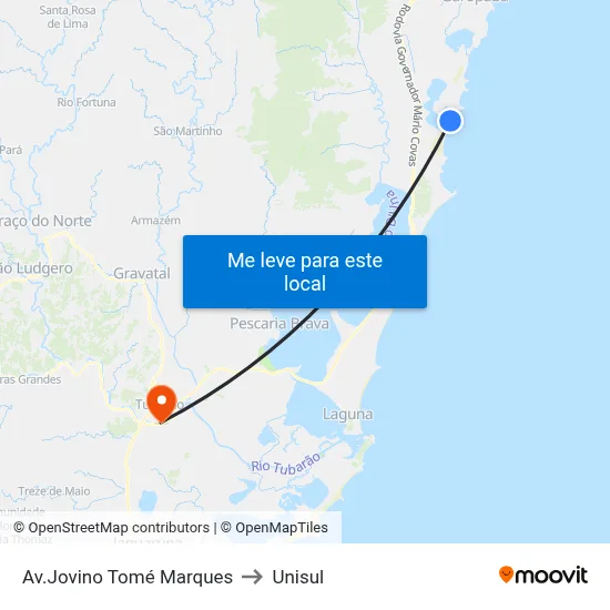 Av.Jovino Tomé Marques to Unisul map
