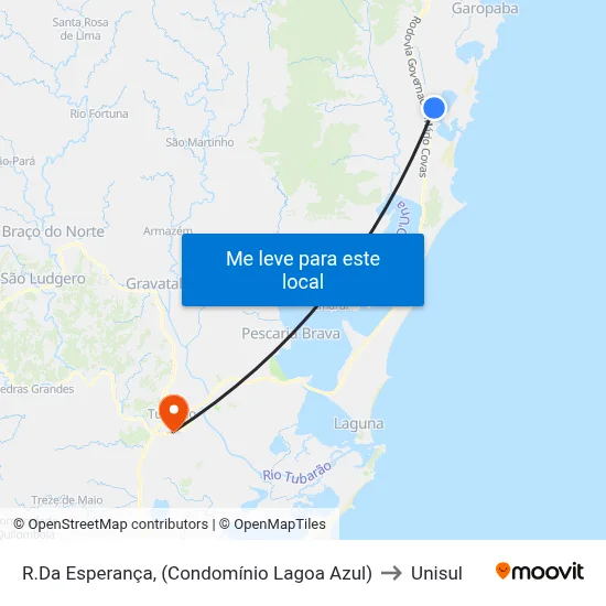 R.Da Esperança, (Condomínio Lagoa Azul) to Unisul map