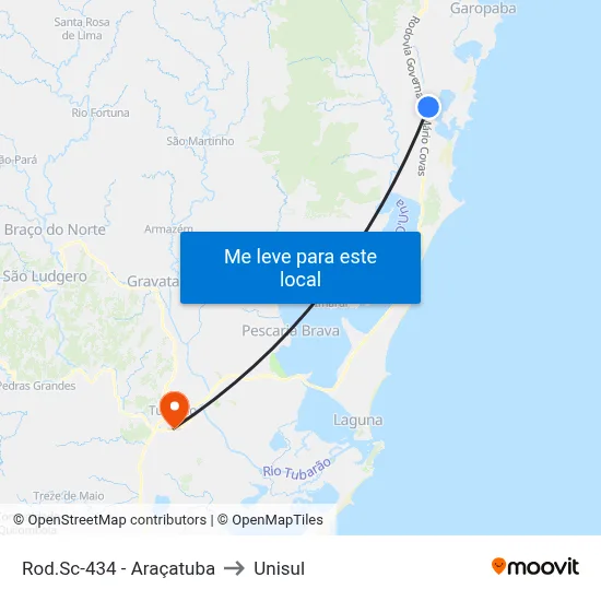 Rod.Sc-434 - Araçatuba to Unisul map