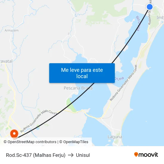 Rod.Sc-437 (Malhas Ferju) to Unisul map