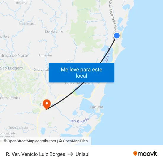 R. Ver. Venício Luiz Borges to Unisul map