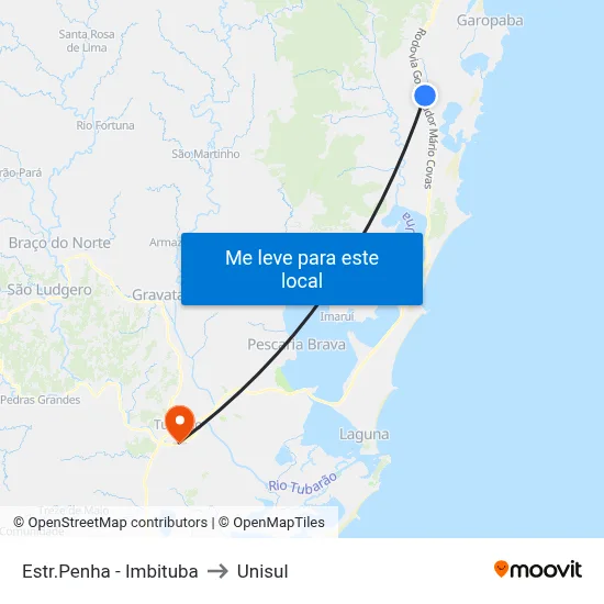 Estr.Penha - Imbituba to Unisul map