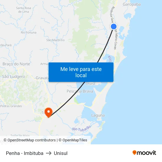 Penha - Imbituba to Unisul map