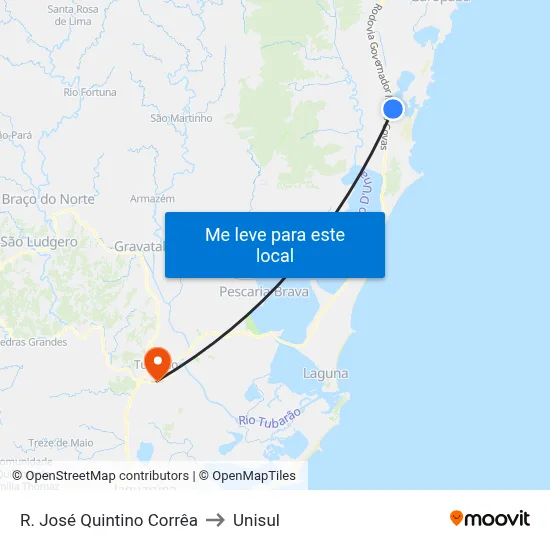 R. José Quintino Corrêa to Unisul map