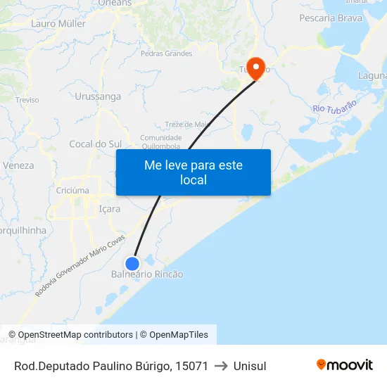 Rod.Deputado Paulino Búrigo, 15071 to Unisul map