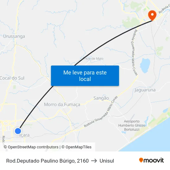 Rod.Deputado Paulino Búrigo, 2160 to Unisul map