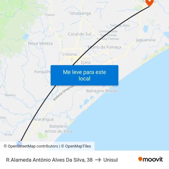 R.Alameda Antônio Alves Da Silva, 38 to Unisul map