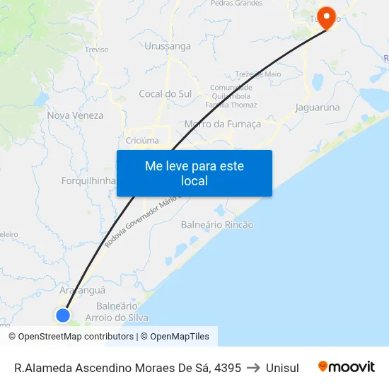 R.Alameda Ascendino Moraes De Sá, 4395 to Unisul map